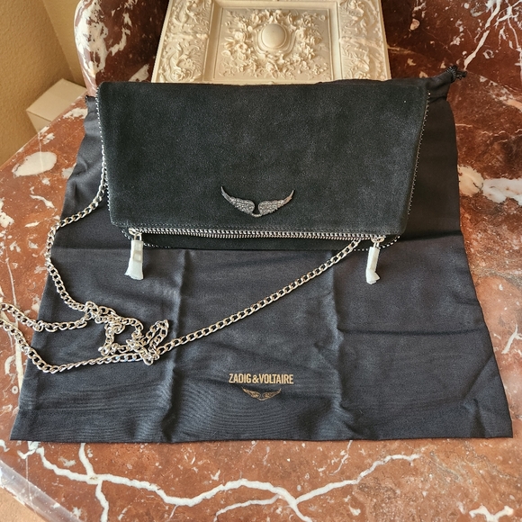 Zadig & Voltaire Black Suede Handbag w/Rhinestone Trim--NWOT - Picture 1 of 12